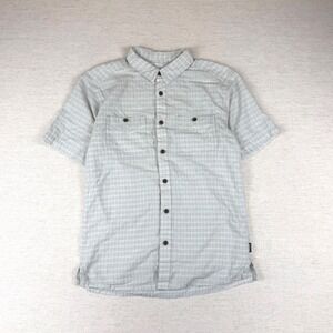 Patagonia Mens Blue Hemp Organic Cotton Grid Short Sleeve Button Down Shirt M